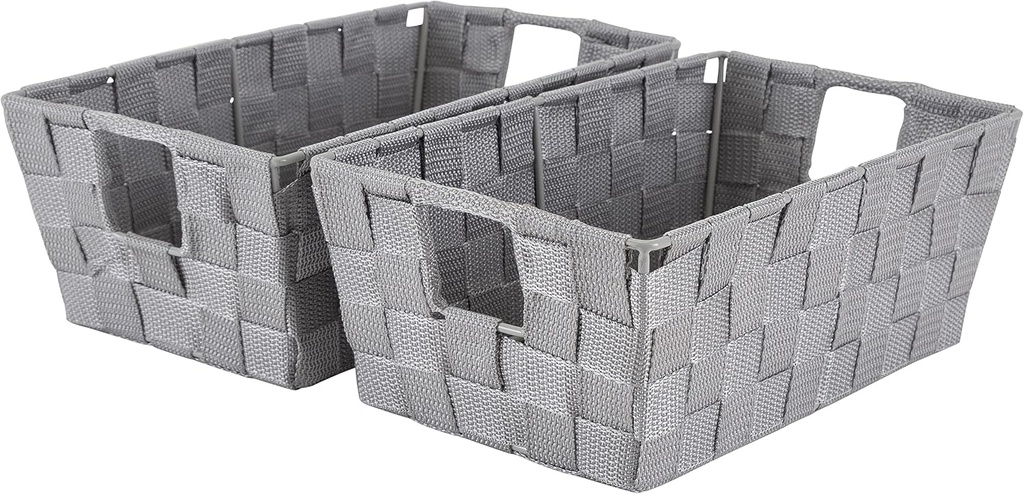 Simplify 2 Pack Small Woven Storage Shelf Basket | Organization | Bathroom | Accessories | Heather Grey