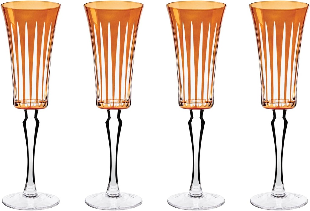 Vikko Champagne Flutes, Timeless Collection 6 Ounce Elegant Wine Glass for Fine Dining, Set of 4 Amber Goblets with Stem, Dishwasher Safe