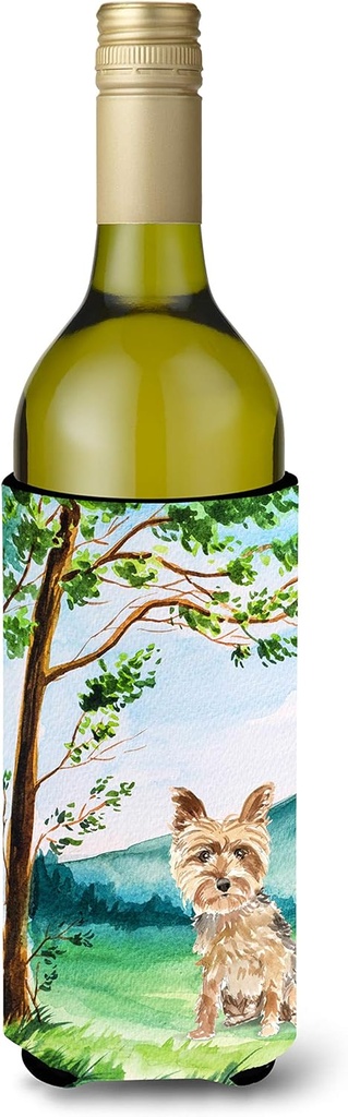 Caroline's Treasures CK2549LITERK Under The Tree Yorkie Yorkshire Terrier Wine Bottle Hugger Bottle Cooler Sleeve Hugger Machine Washable Collapsible Insulator Beverage Insulated Holder