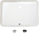 Stylish Bathroom Sink 21 1/4 x 14.5 Inch Ceramic Porcelain Undermount Rectangular Bathroom Sinks Shiny Enamle Glaze Finish with Chrome and Matte Black Overflow, P-203