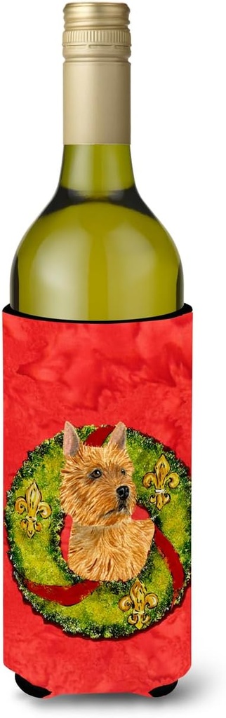 Caroline's Treasures SS4188LITERK Norwich Terrier Cristmas Wreath Wine Bottle Hugger Bottle Cooler Sleeve Hugger Machine Washable Collapsible Insulator Beverage Insulated Holder
