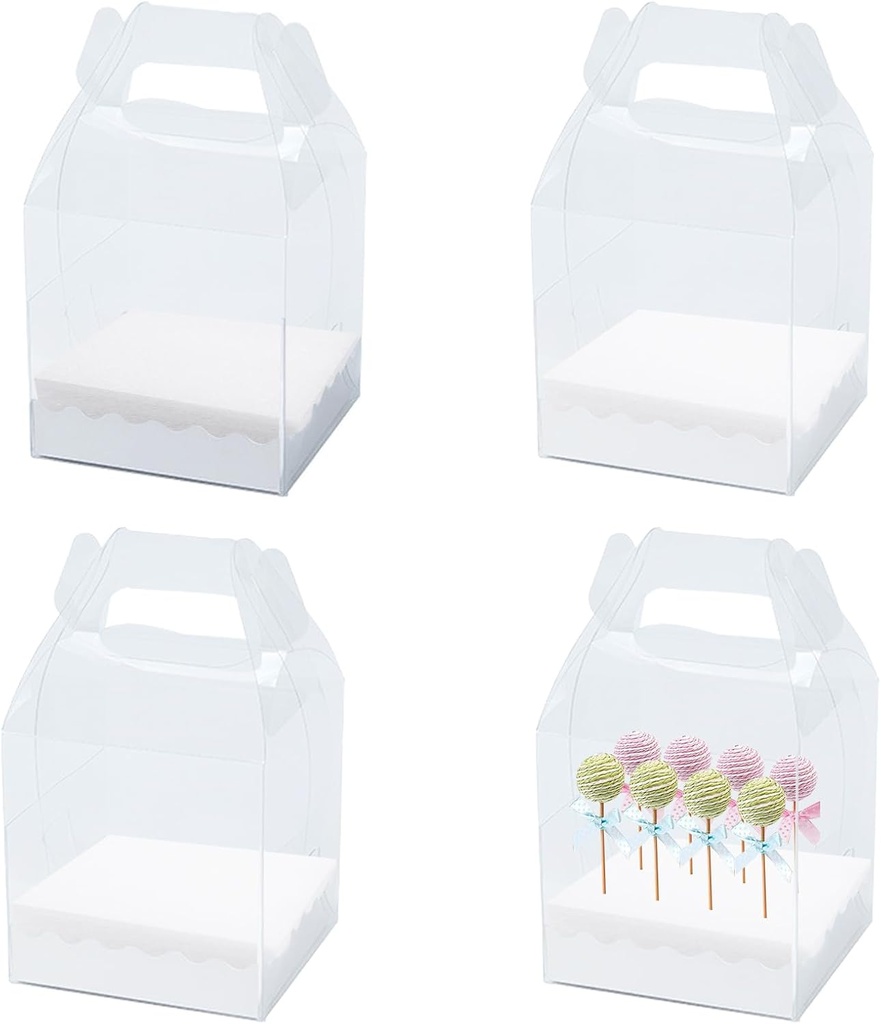 4 PCS Cake Pop Boxes Packaging, Portable Cake Pop Holder Boxes Clear Cakesicle Lollipop Display Stand Tall Cakepop Display Carriers with Foam Base for Lollipops Candy Pops, 10.4 x 5.1 x 5.1 Inch
