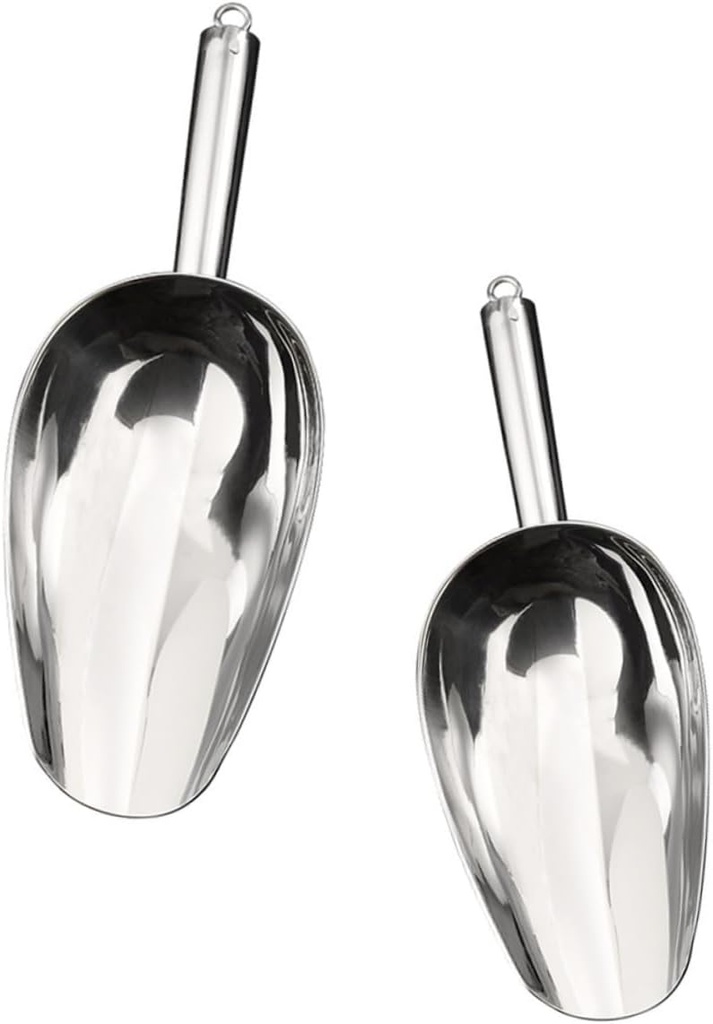 POPETPOP 2-piece Stainless Steel Pet Food Scoop Set for Dog Cat Multifunctional Pet Feeding Tool Easy to Clean Silver Color