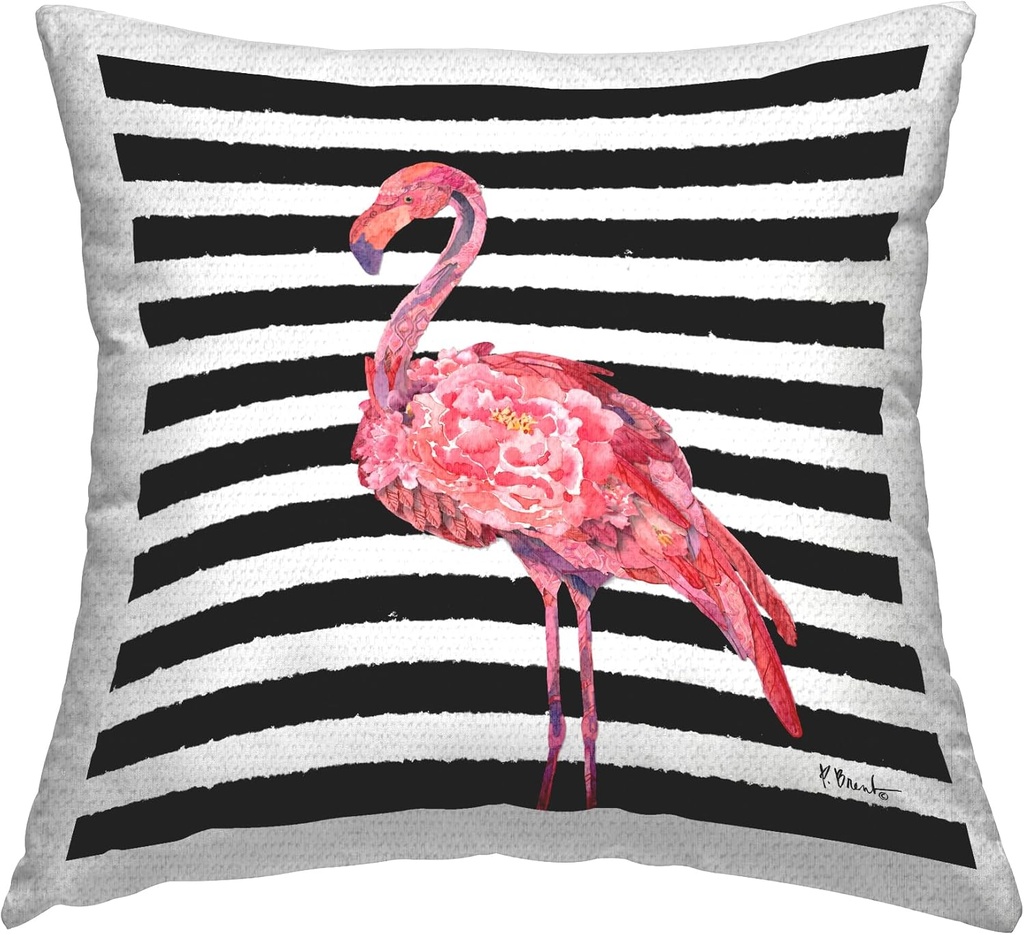 Stupell Industries Bold Flamingo Flower Stripes Outdoor Printed Pillow, 18 x 18, Pink