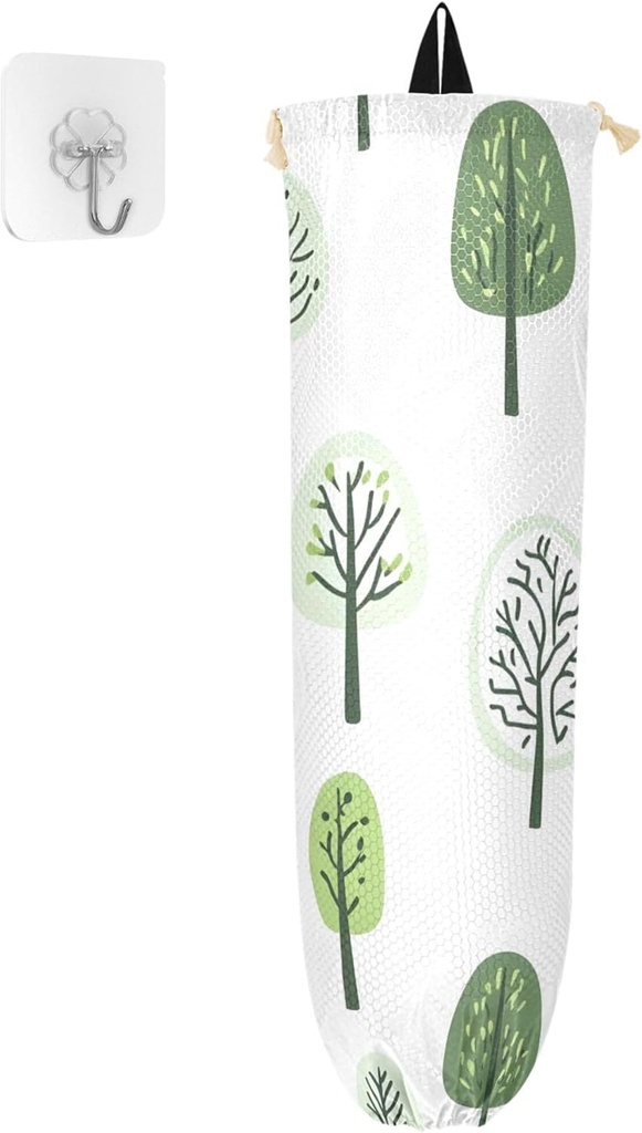 xigua Green Trees Plastic Bag Holder Wall Mount with Drawstring 2 Pack, Reusable Grocery Bag Organizer Decor for Bags, Socks, Underwear, And Neckties