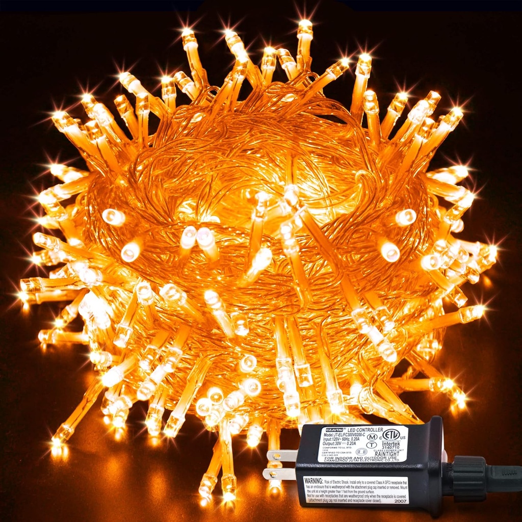 JMEXSUSS Connectable 33ft Orange Christmas Lights Indoor, 100 LED Orange String Lights Clear Wire, 8 Modes Outdoor Christmas Twinkle Light Plug in for Tree Party Decoration