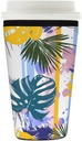 Tropical Leaves Colorful Stripe Reusable Iced Coffee Sleeve Neoprene Insulated Drink Holder, Washable Anti-Slip Cold Cup Sleeve for Tumblers Bottles Glasses 26-28oz