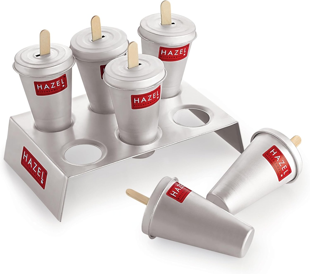 HAZEL Aluminium Kulfi Mould Set of 6 & 12 Ice cream Sticks | Reusable Ice Cream & Popsicle Maker | DIY Kulfi Molds for Homemade Frozen Treats, Ice Pops & Desserts