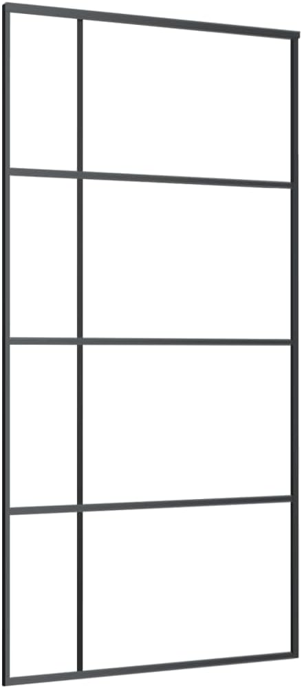 vidaXL Modern Sliding Door with ESG Glass and Stable Aluminum Frame, 40.4"x80.7" Size, Soft Stop for Quiet Operation, Space-Saving Solution for Room Transition, Black