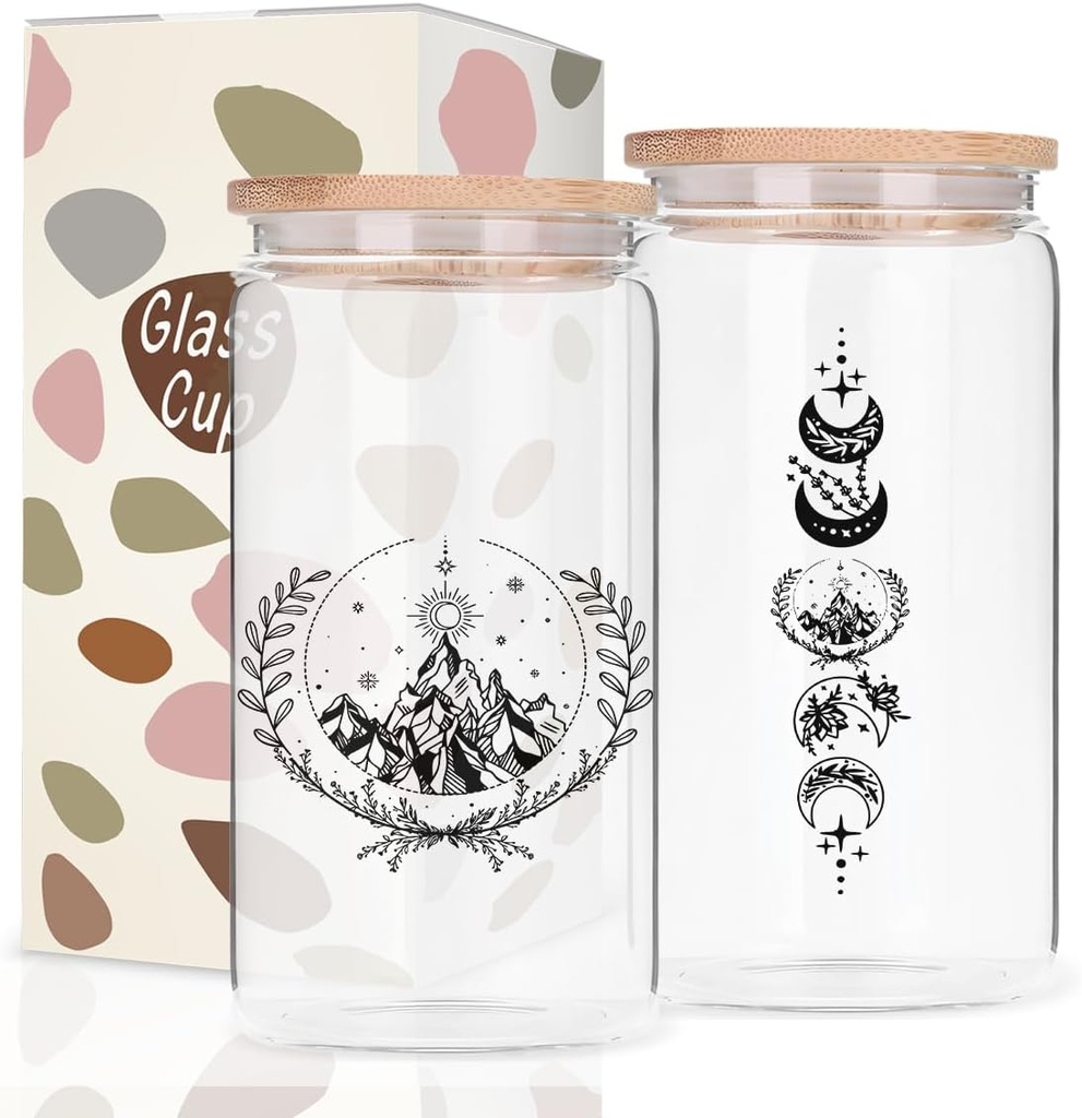 Dargon Lover Gifts For Women, 16oz Can Glass Cup With Lid And Straw(Style 1)