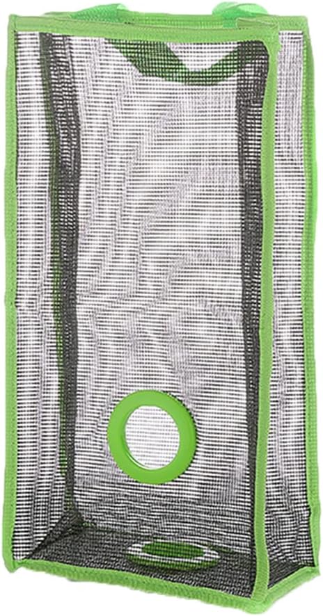 Plastic Bag Holder, Grocery Bag Storage Holder,Breathable Mesh Hanging Storage Dispensers,Hanging Reusable Storage Mesh Bag Vegetable Bag for Fruit Garlics Garbage(L-Green)