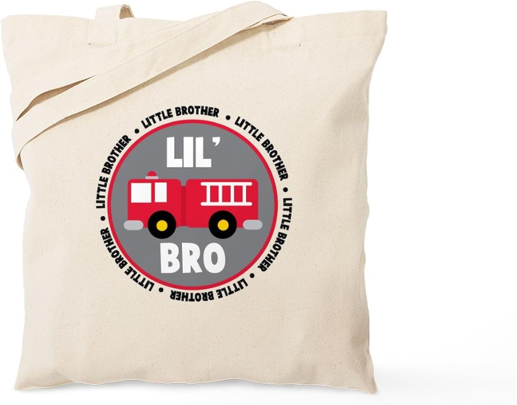 CafePress Lil Brother Fire Truck Tote Bag Reusable Natural Beige Canvas Shopping Bag