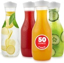 Plastic Juice Carafe with Lids (Set of 4) 50 oz Carafes for Mimosa Bar, Drink Pitcher with Lid, Water Bottle, Milk Container, Clear Beverage Containers for Fridge, Pantry Storage, Round Pitchers