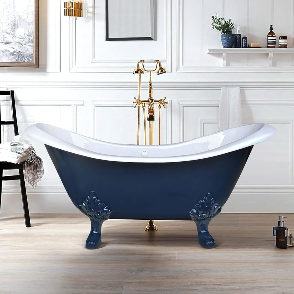 72" Cast Iron Freestanding Clawfoot Bathtub, Double-ended Soaking Tub with Overflow Drain (BLUE, 72"L x 30"W x 31"H) (BLUE, 72“)
