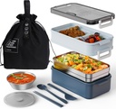Vikuces® Bento Box and Lunch Bag Kit for Kids, Adult Reusable Insulated Lunch Boxs Thermal Tote Bag, 2 Layer 1200ml Large Capacity Stainless Lunch Boxes for Work, School, Travel(Blue)