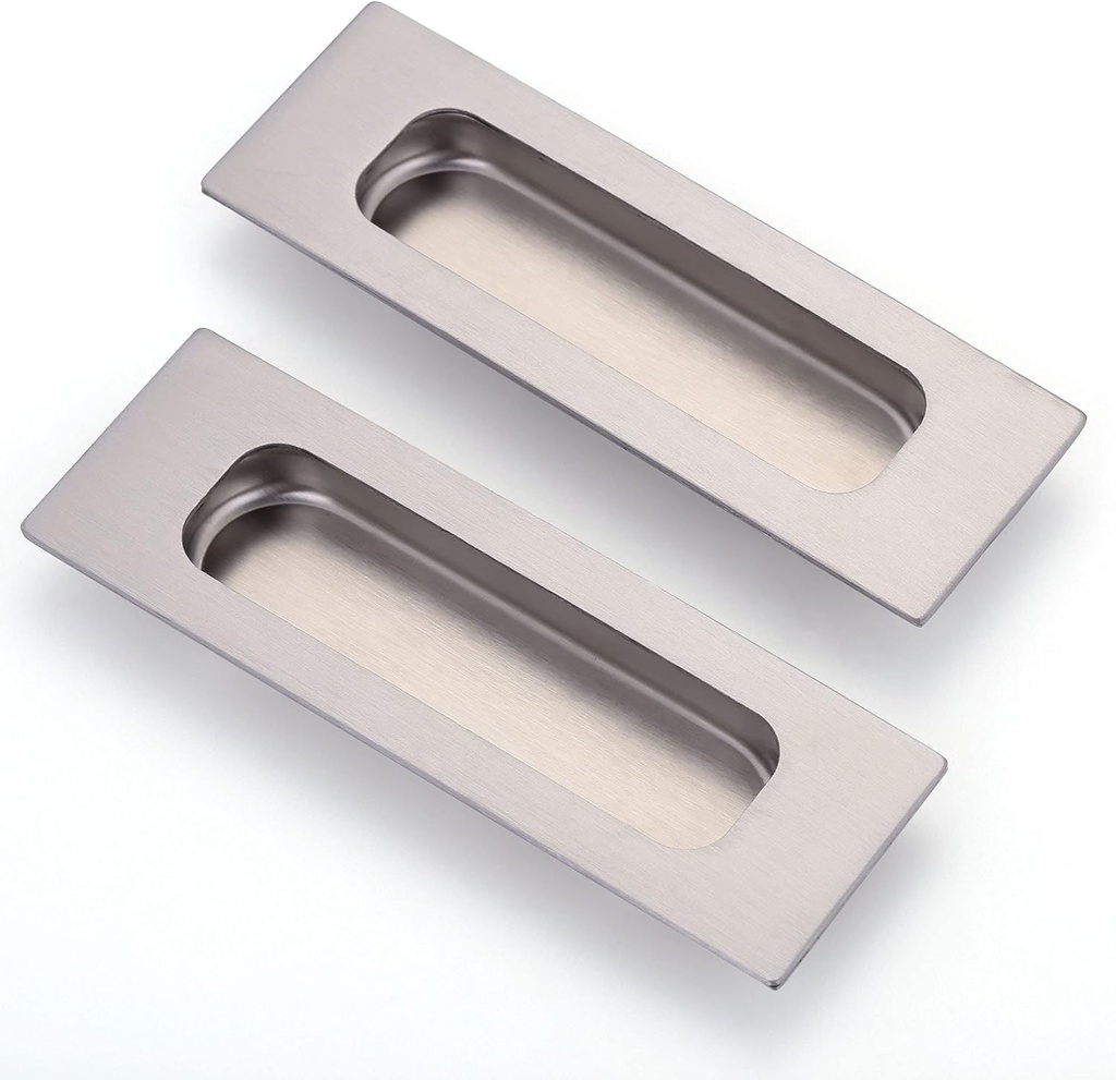 Lpraer 2 Pack Sliding Door Handle 4.75" Recessed Flush Finger Pull Brushed Nickel Stainless Steel Cabinet Drawer Knob for Kitchen Cupboard Wardrobe Dresser Barn Door Closet
