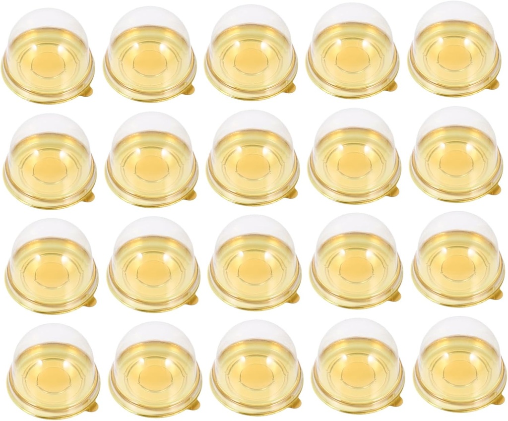 Zerodeko Round Moon Cake Packaging Box Lid 50pcs Mini Dessert Dome Containers Food-Grade Plastic Cupcake Holders for Baking for Weddings and Parties