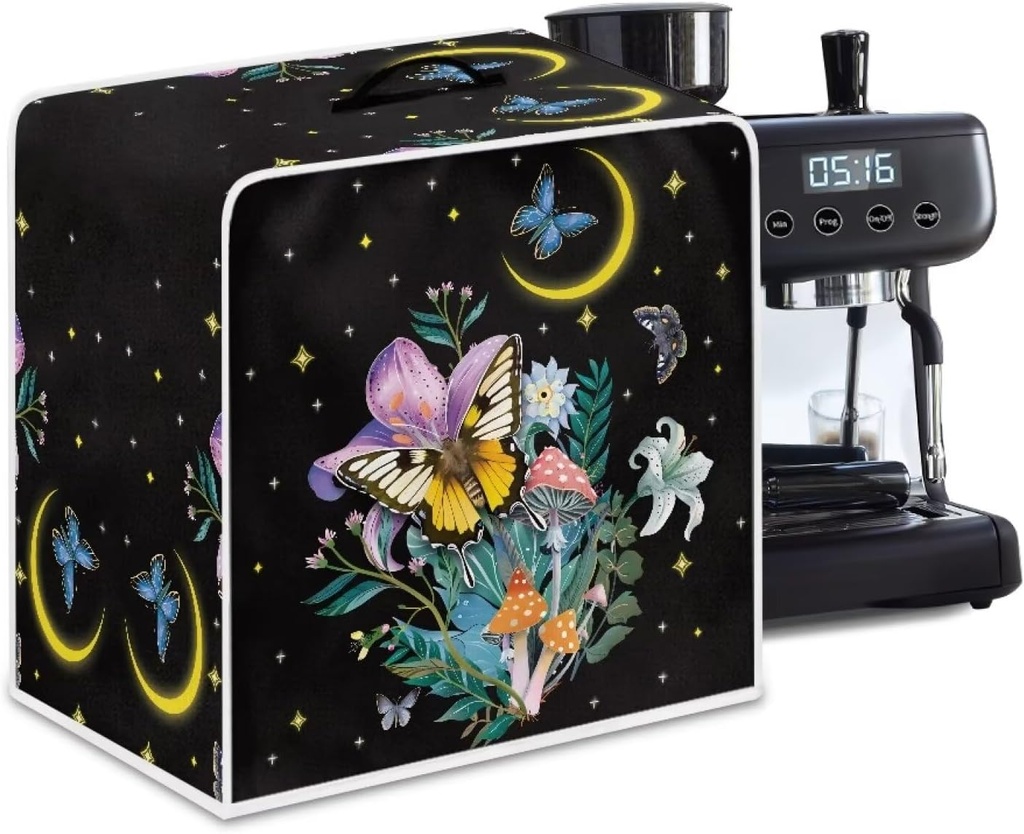Butterfly Mushroom Coffee Maker Cover Dust Protection Coffee Machine Appliances Cover Universal Waterproof and Dustproof Shield for Kitchen Countertop