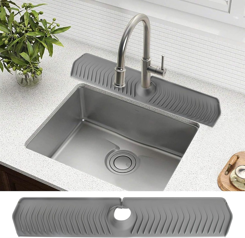 Enhanced 30" X 5.7" Silicone Sink Splash Guard Mat for Kitchen and Bathroom: Sink Faucet Mat, Sink Drain Pad, and Faucet Handle Drip Catcher Tray with Sink Sponge Holder