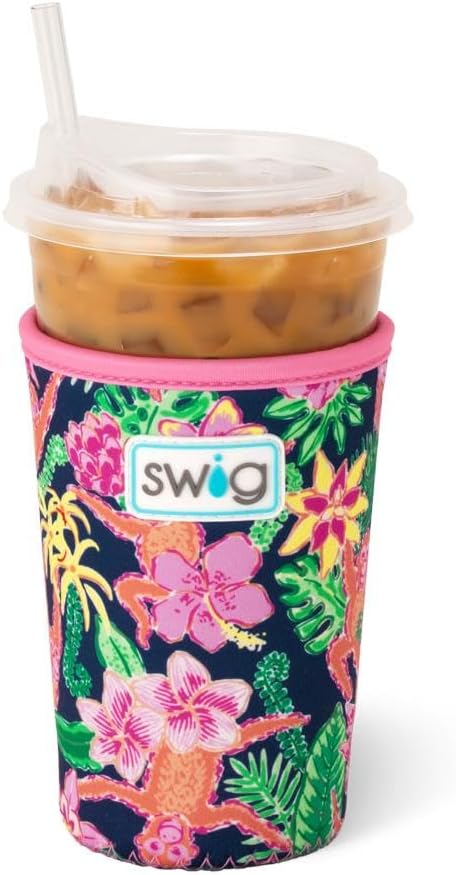 Swig Life Medium Iced Cup Coolie, Standard 22oz Iced Coffee Cup Insulator Sleeve with Handle, Neoprene Insulated Coolie Keeps Drinks Cold (Jungle Gym)