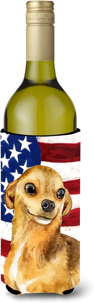 Caroline's Treasures BB9658LITERK Chihuahua Patriotic Wine Bottle Hugger Bottle Cooler Sleeve Hugger Machine Washable Collapsible Insulator Beverage Insulated Holder