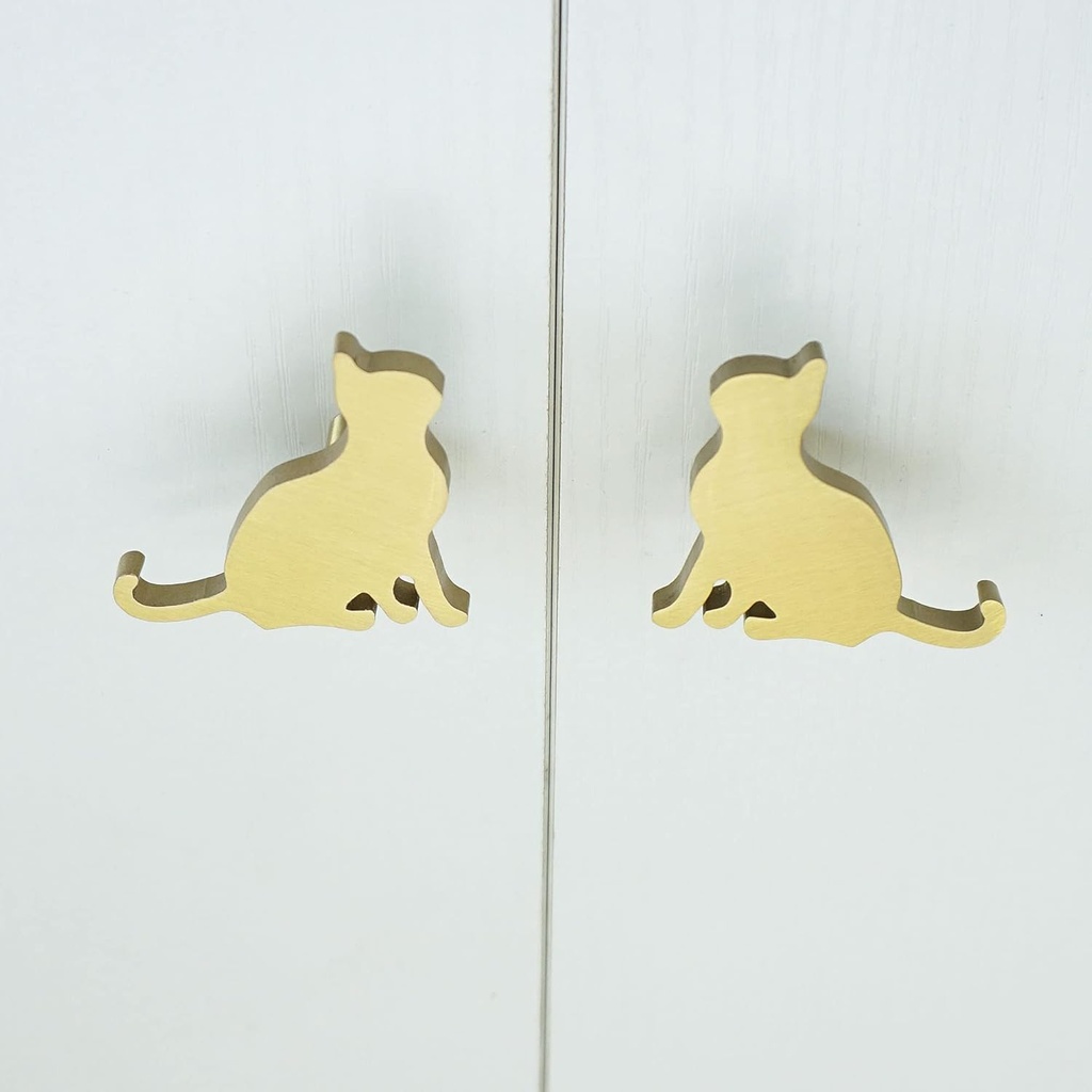 Lovely Cat Knobs and Handles for Drawers Gold Solid Brass Bedroom Cabinets Pulls Handle (Right Cat)