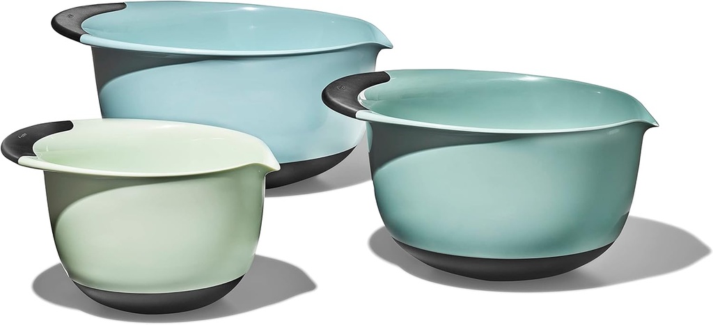 OXO Good Grips 3-Piece Plastic Mixing Bowl Set - Cadet Blue, Tower Gray, Jade, Small, Medium, Large