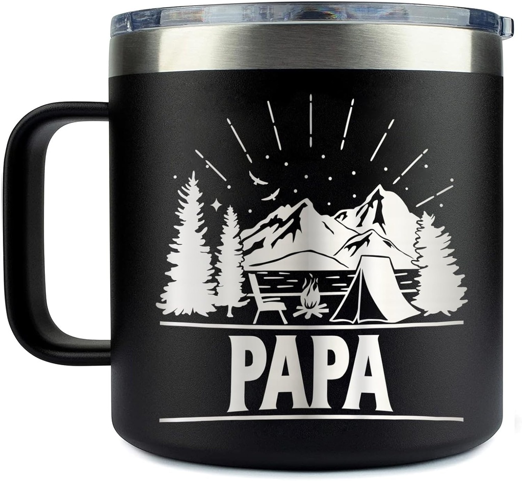 Papa Camping Tumbler 14 Oz Coffee Mug - Papa Tumbler - Papa Camping Gifts - Fathers Day Gift - Papa Mug - Birthday Gift Ideas For Papa - Gifts For Campers Outdoors, 16oz, Transparent