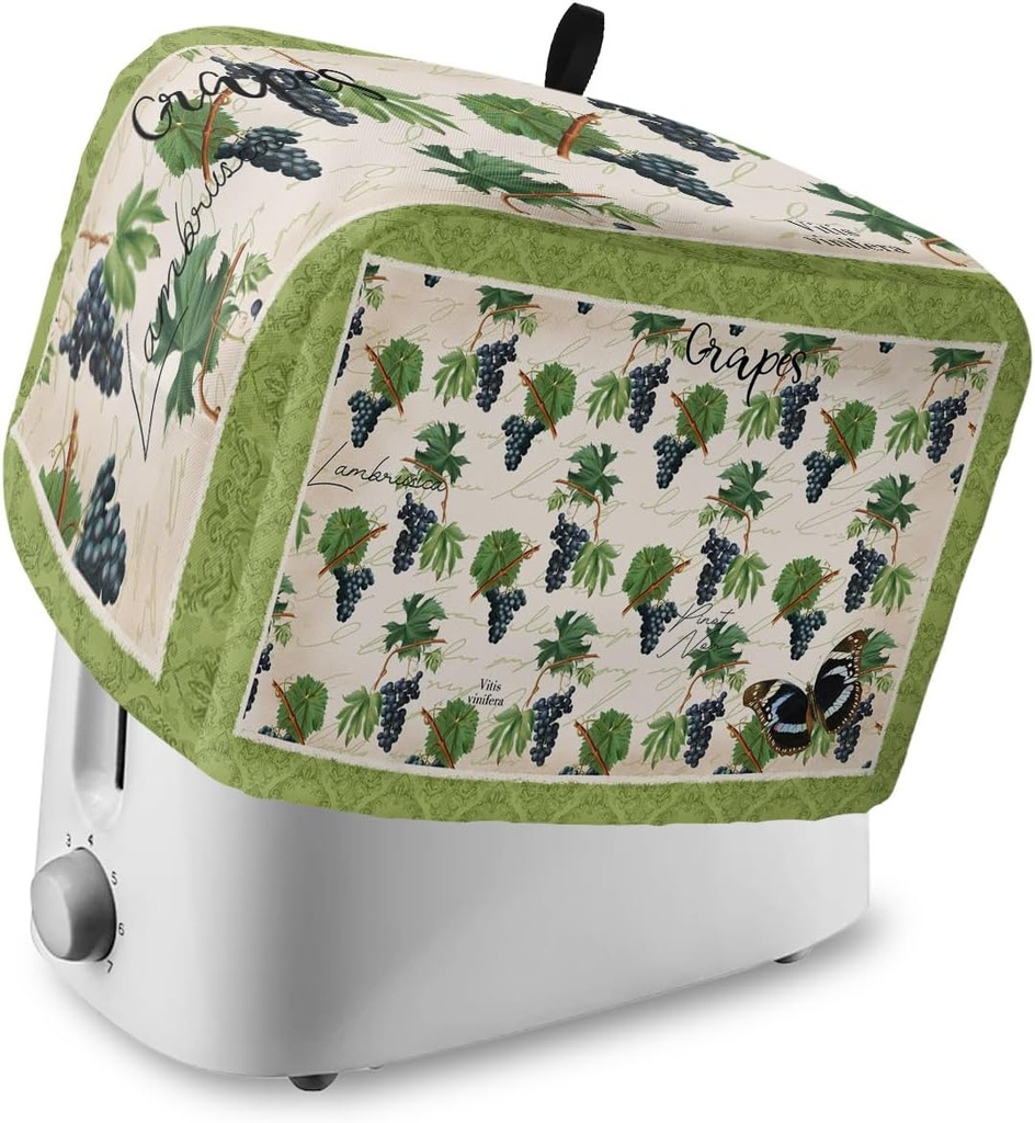 Grapes Botanical Toaster Cover 2 Slice, Small Kitchen Appliance Covers, Green Modern Geometric Abstract Art Toaster Oven Cover with Loop, Bread Machine Cover Polyester Dust Cover Protection