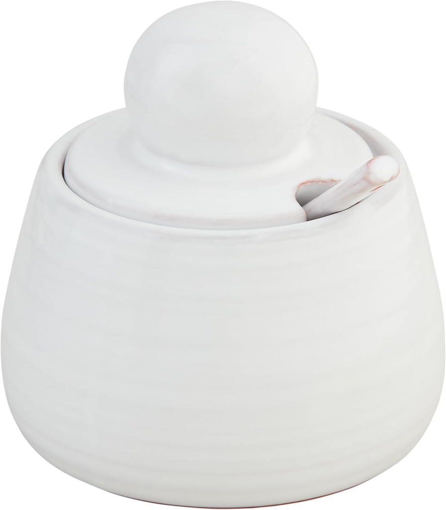 Mud Pie Chunky Knob Jam, jar 4" x 3 1/2" dia | spoon 4", WHITE