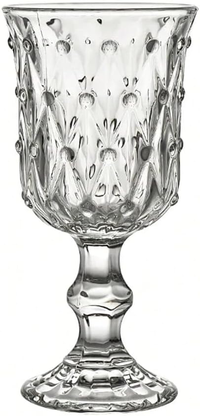 Set of 3 High Gloss Glass Juice Cups with Diamond Pattern, Transparent Beverage Glasses on Elegant High Base