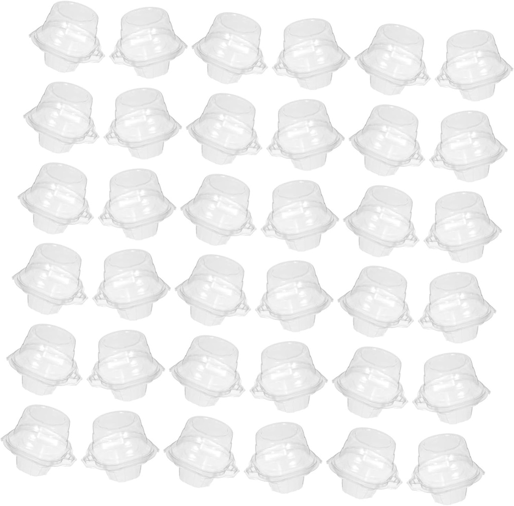 Cabilock 50pcs Plastic Cupcake Carrier with Dome Lid Stackable Individual Cupcake Holder for Travel and Party Mini Cake Container for Desserts