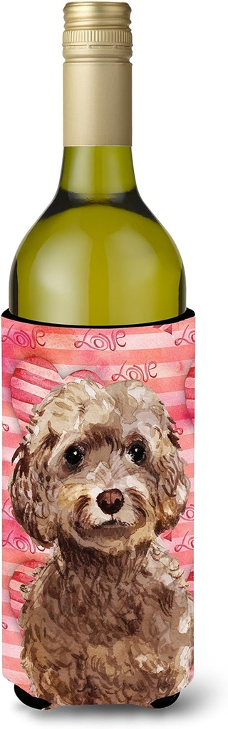 Caroline's Treasures BB9479LITERK Brown Cockapoo Love Wine Bottle Hugger Bottle Cooler Sleeve Hugger Machine Washable Collapsible Insulator Beverage Insulated Holder