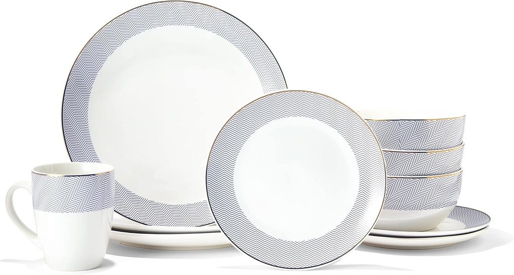 Thea Round Dinnerware Set 16-Piece Porcelain Dinner Set w/ 4 Dinner Plates,4 Salad Plates,4 Bowls & 4 Mugs Unique Gift Idea for Any Special Occasion or Birthday,Thea,10.5",7890-16-RB