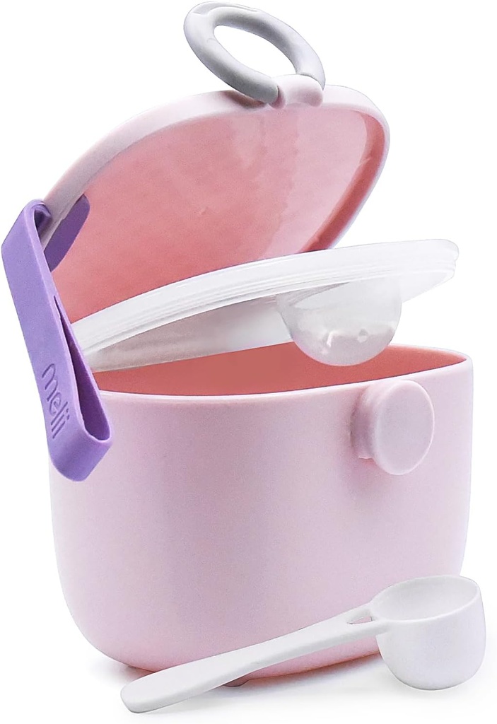 melii Baby Formula Storage Container with Integrated Scoop, Airtight, Leakproof, Portable with Handle, 400ml / 13.5oz Capacity, Pink