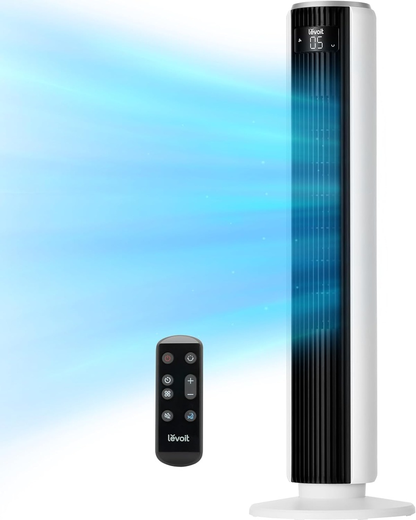 LEVOIT Tower Fan for Bedroom, Standing Fan with 28dB Quiet for Sleep, Remoter, 12H Timer, 25ft/s Velocity, 5 Speeds, 4 Modes, 90° Oscillation for Home, Office, Indoor, Bladeless 36 inch, White