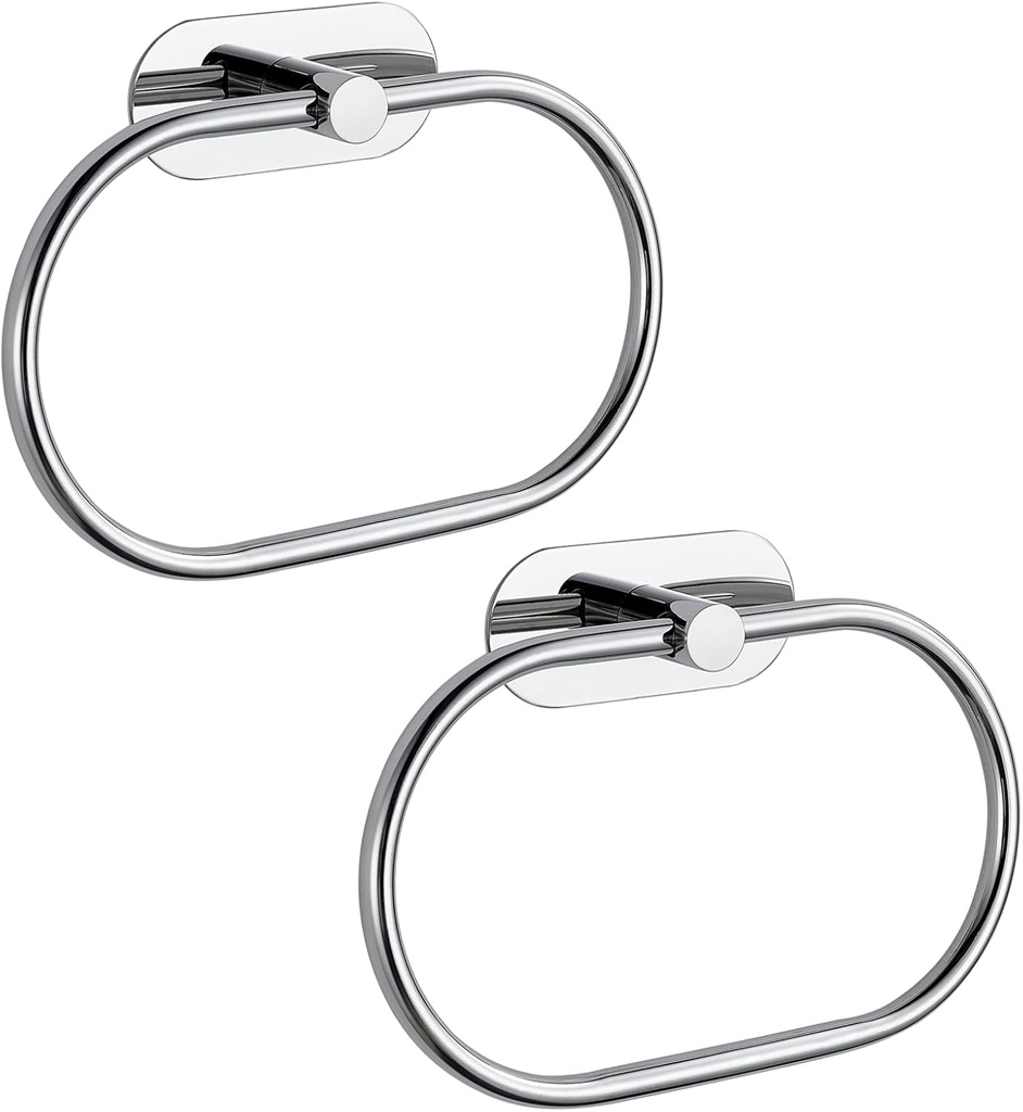 Towel Bar/Bath Towel Ring, Self Adhesive Hand Towel Ring for Bathroom, Stainless Steel Sticky Hand Towel Holder, No Drilling Modern Round Towel Hanger Wall Mounted (2 Pack, Chrome)