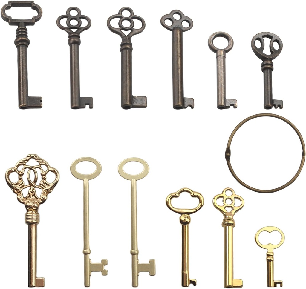 Skeleton Key Set,Universal Skeleton Replacement Keys, Vintage Keys Kit for Antique Dresser, Chinese Cabinet, Antique Furniture and Old Style Cabinets or Doors (12 pcs)