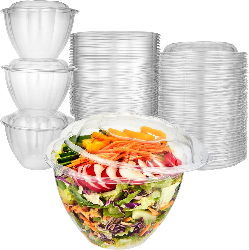 Stock Your Home Plastic Bowls with Lids (50 Count) 48 Oz. Disposable To-Go Containers – Large Airtight Bowls for Dinner or On-the-Go Meals