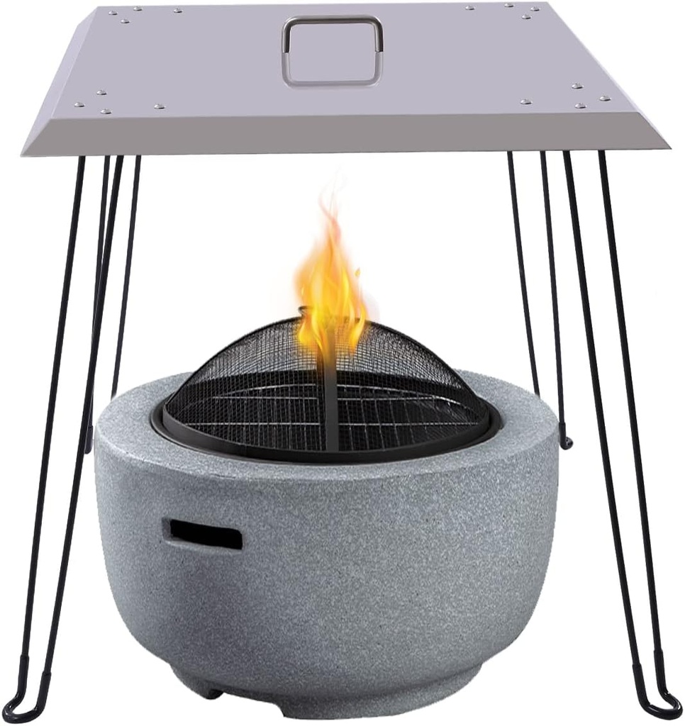 Fire Pit Heat Deflector, 24 * 24 * 24in Stainless Steel Heat Deflector for fire Pit, Fire Pit Burner Cover to Push Heat Down and Out, with Carrying Handle and Foldable Legs