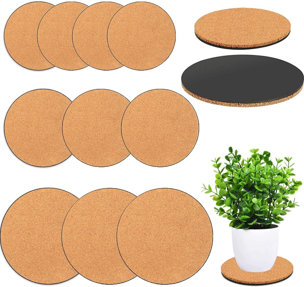 10 Pieces 3 Sizes Cork Plant Coasters, 4/6/8 Inch Cork Plant Mats, Cork Coaster for Planters, Plant Coasters for House Plants Indoors (Nude & Black)