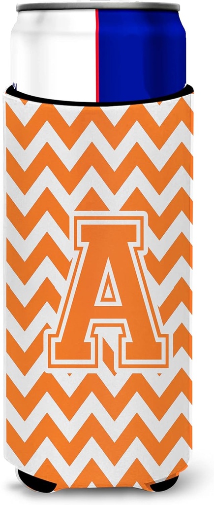 Letter A Chevron Orange and White Ultra Beverage Insulators for slim cans