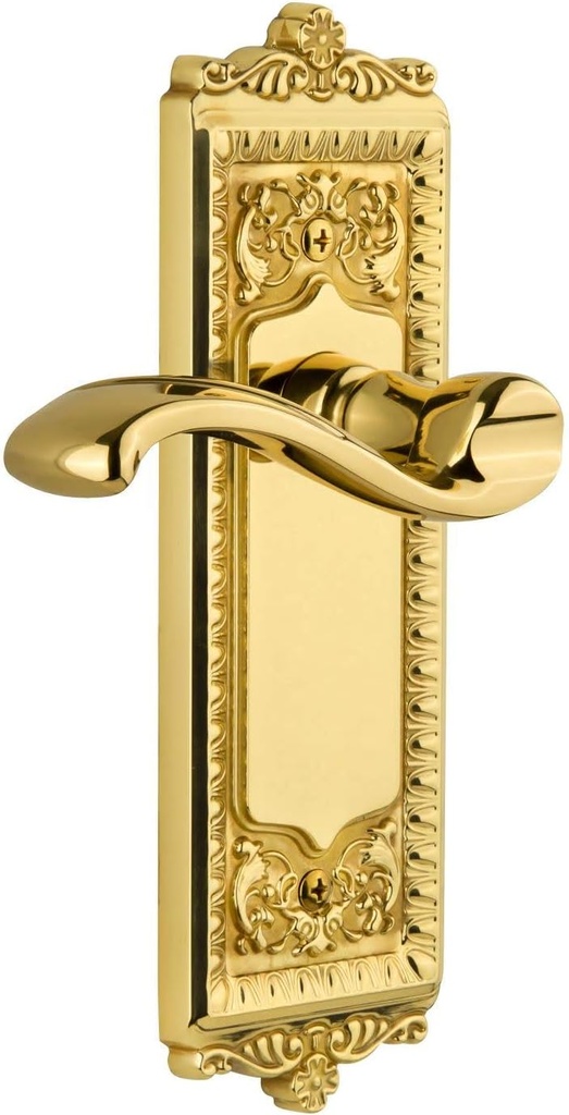 Grandeur WINPRT_PRV_234 Windsor Solid Brass Rose Right Handed Privacy Door Lever Set with Portofino Lever and 2-3/4" Backset - Lifetime Brass
