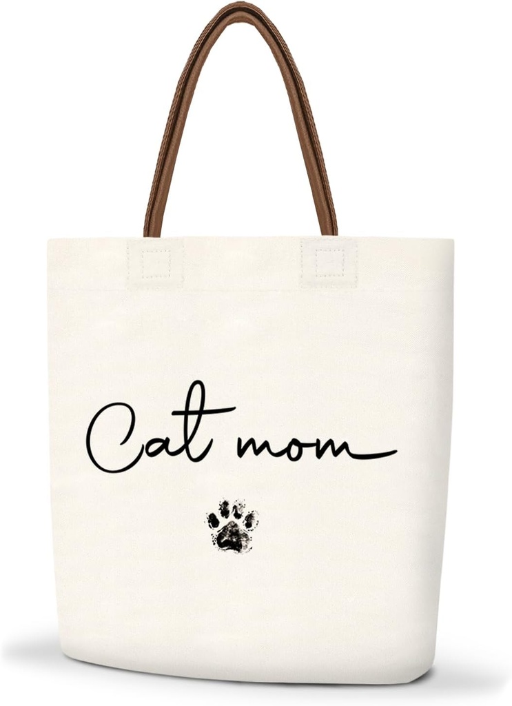 Cat Mom Canvas Tote Bag Gifts For Women, Large Canvas Tote Bag With Leather Handle, Reusable Grocery Bags for Shopping Travel Picnic, Cat Mom Birthday Gifts For Cats Lovers Pet Lover-31