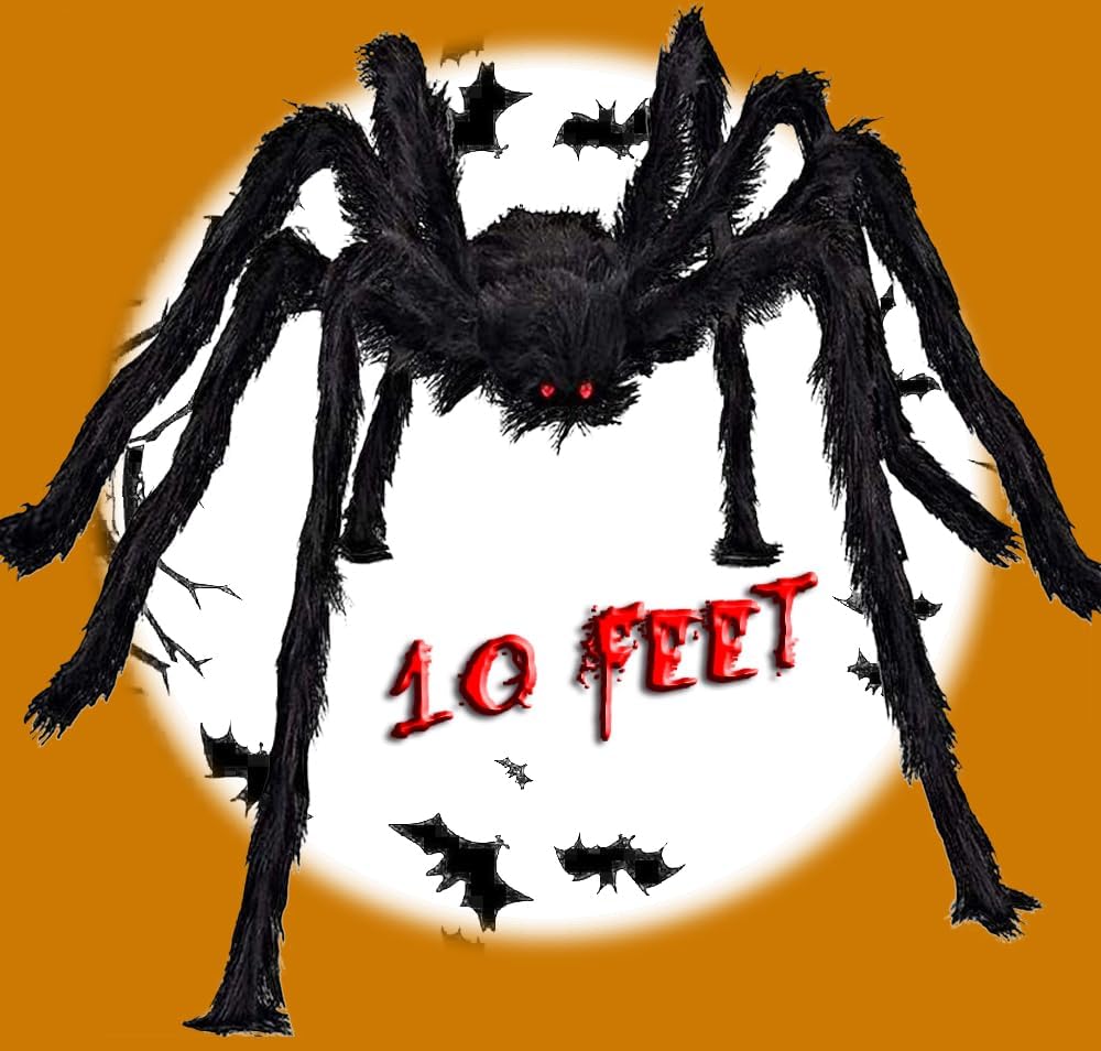 Halloween Outdoor Decorations Giant Spider, 10Ft Scary Large Spider Props for Yard Lawn Halloween Outside Decor and Indoor Party Decor, Black