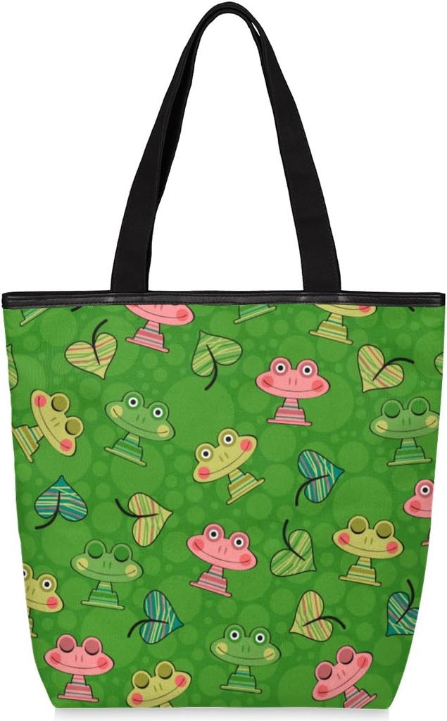 Canvas Tote Bag for Women with Zipper Large Capacity Bags with Inner Pocket Beach Bags Reusable Grocery Tote Bags