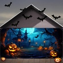 Halloween Decorations Garage Door Cover, Large Hanging Backdrop Door Cover Halloween Garage Wall Decorations for Outdoor Home Yard Garage Door Decorations Party Photo Backgrounds (7X16Ft)
