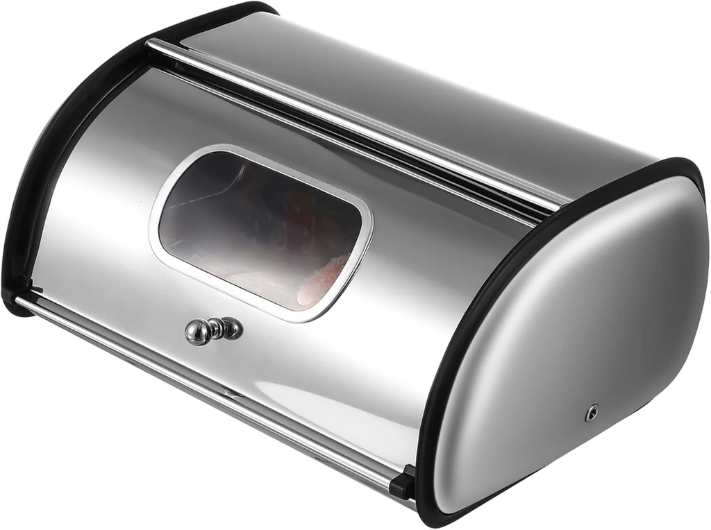 Luxshiny Stainless Steel Bread Box with Windowed Lid Capacity Kitchen Bread Organizer and Storage Container for Bakery Home Coffee Shop Use Smooth Surface