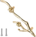 ZORZA 1Pcs Twig Drawer Pulls Polished Brass Plum Blossom Branch Handle Metal Flower Branch Furniture Cabinet Dresser Branch Drawer Handle Decorative (Right)