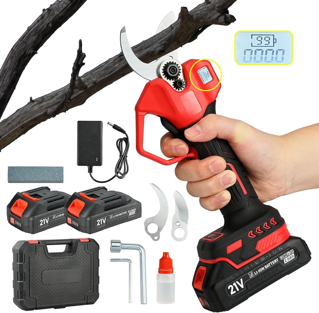 AHONG AN 21V Brushless Cordless Pruning Shears 2 Batteries&2 Blades, Electric Scissors 1.26"(32mm) Cutting Diameter, Lightweight for Tree Trimming & Landscaping
